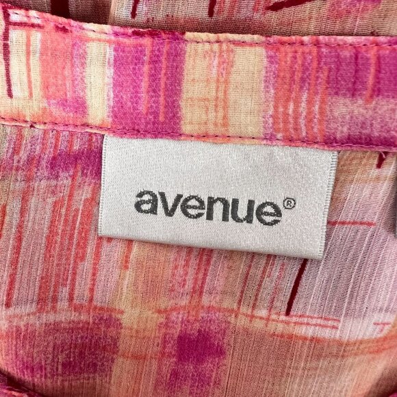Avenue Womens Pink & Peach Abstract Printed Blouse 30/32 Button-Up Pocket Detail - Picture 15 of 15